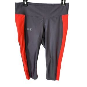 Under Armour Women's HeatGear Compression Capris Gray Orange Pockets Size Large